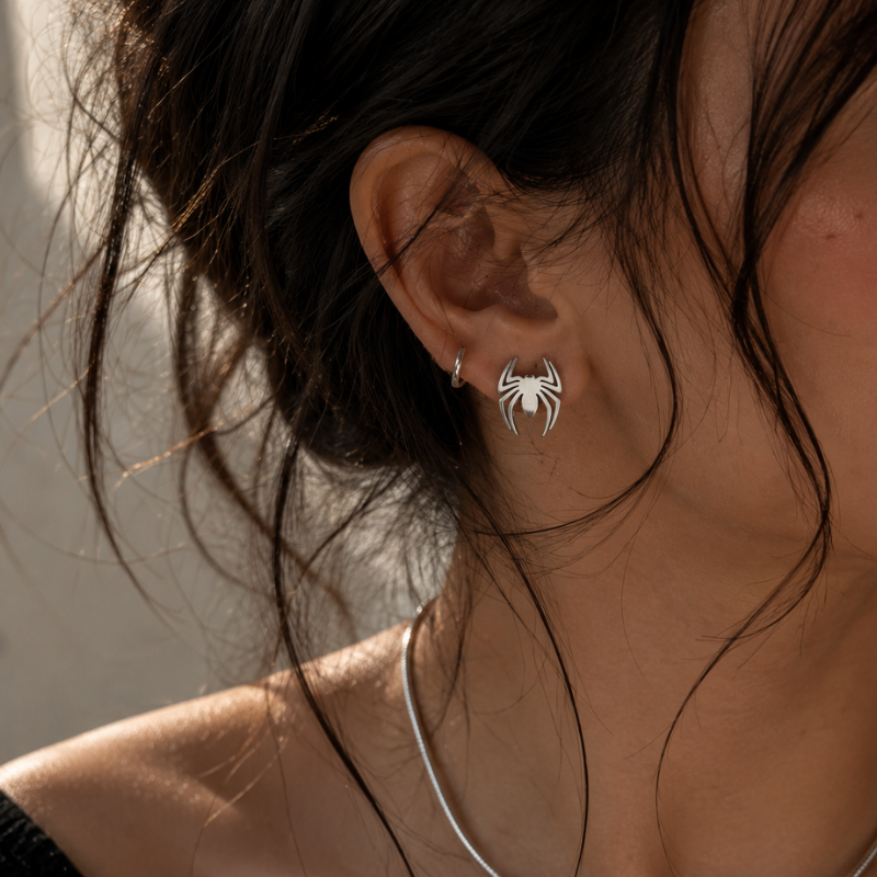 Pendientes Punk – Araña y Telaraña Plateados