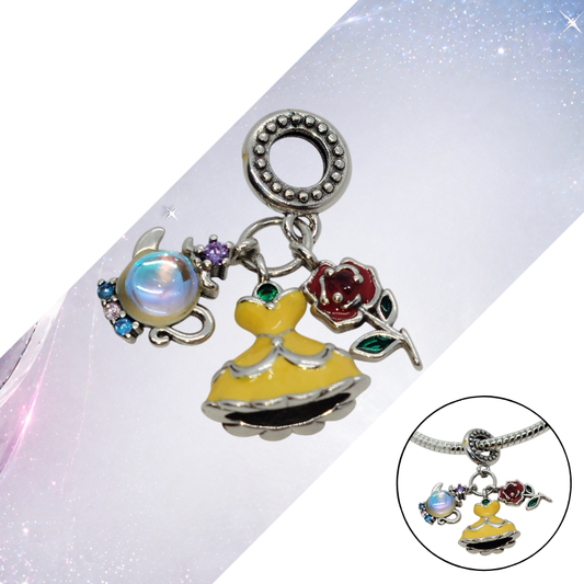 Charm Bella y Bestia - Tetera, Vestido y Rosa