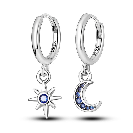 Pendientes Asimétricos Sol y Luna - Plata 925