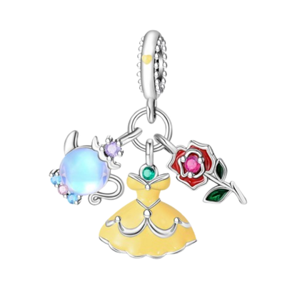 Charm Bella y Bestia - Tetera, Vestido y Rosa