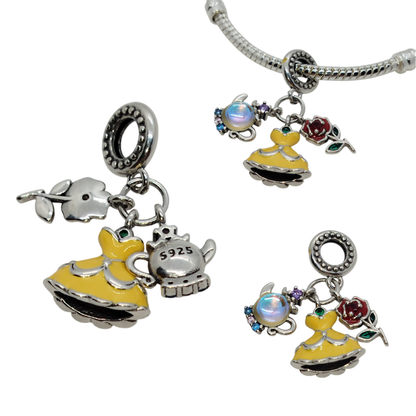 Charm Bella y Bestia - Tetera, Vestido y Rosa